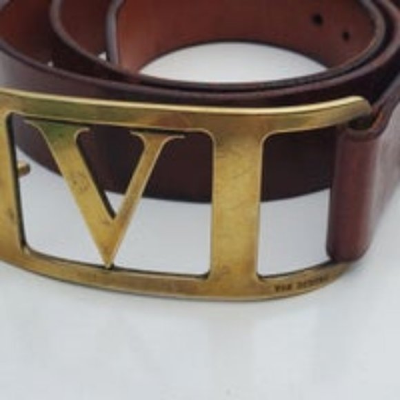 Van Deberg V Buckle Brown Leather Belt 40